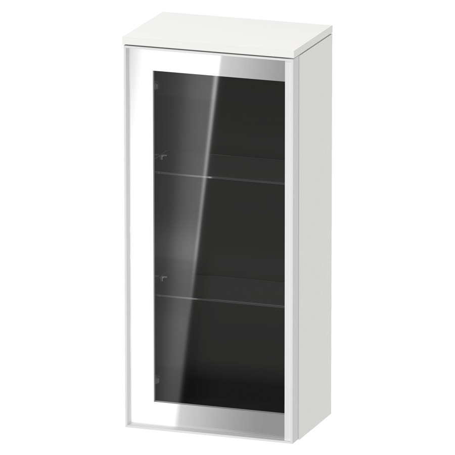 Armoire mi-haute VITRIUM
40 x 89.9 x 26.2 cm
armoire de tablette, 1&nbsp;porte charnière à gauche
2&nbsp;tablettes en verre, front verre parsol gris