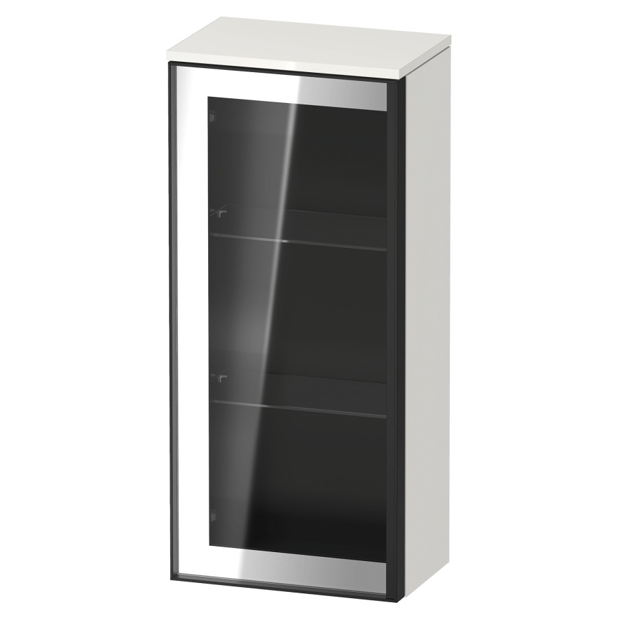 Armoire mi-haute VITRIUM
40 x 89.9 x 26.2 cm
armoire de tablette, 1&nbsp;porte charnière à gauche
2&nbsp;tablettes en verre, front verre parsol gris
