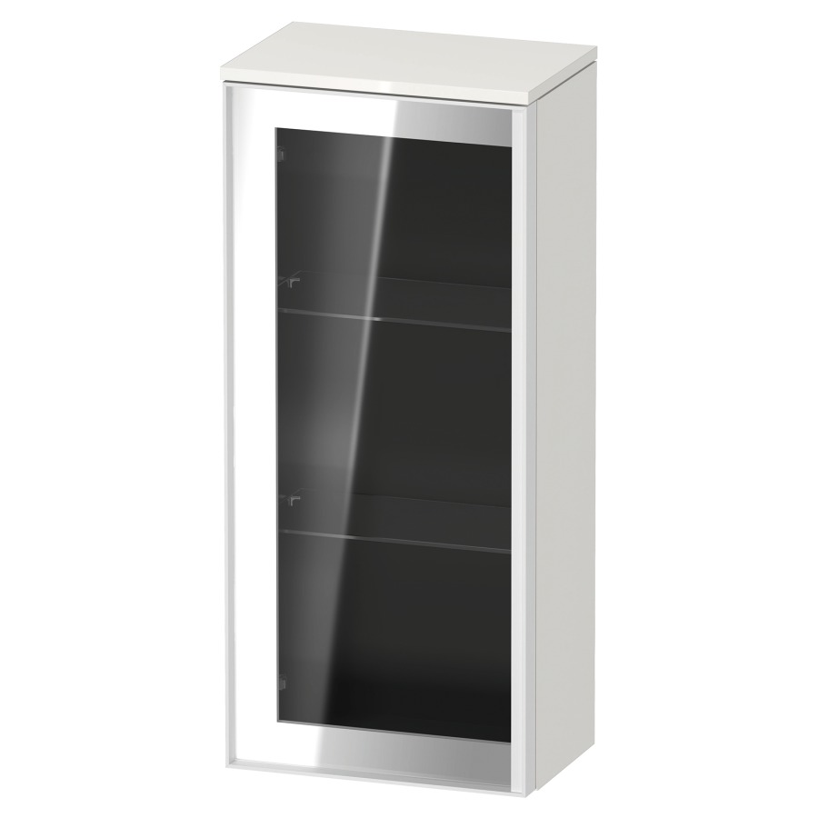 Armoire mi-haute VITRIUM
40 x 89.9 x 26.2 cm
armoire de tablette, 1&nbsp;porte charnière à gauche
2&nbsp;tablettes en verre, front verre parsol gris