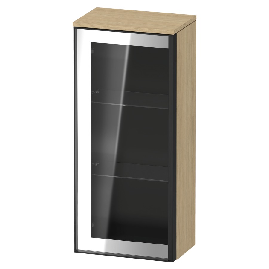 Armoire mi-haute VITRIUM
40 x 89.9 x 26.2 cm
armoire de tablette, 1&nbsp;porte charnière à gauche
2&nbsp;tablettes en verre, front verre parsol gris