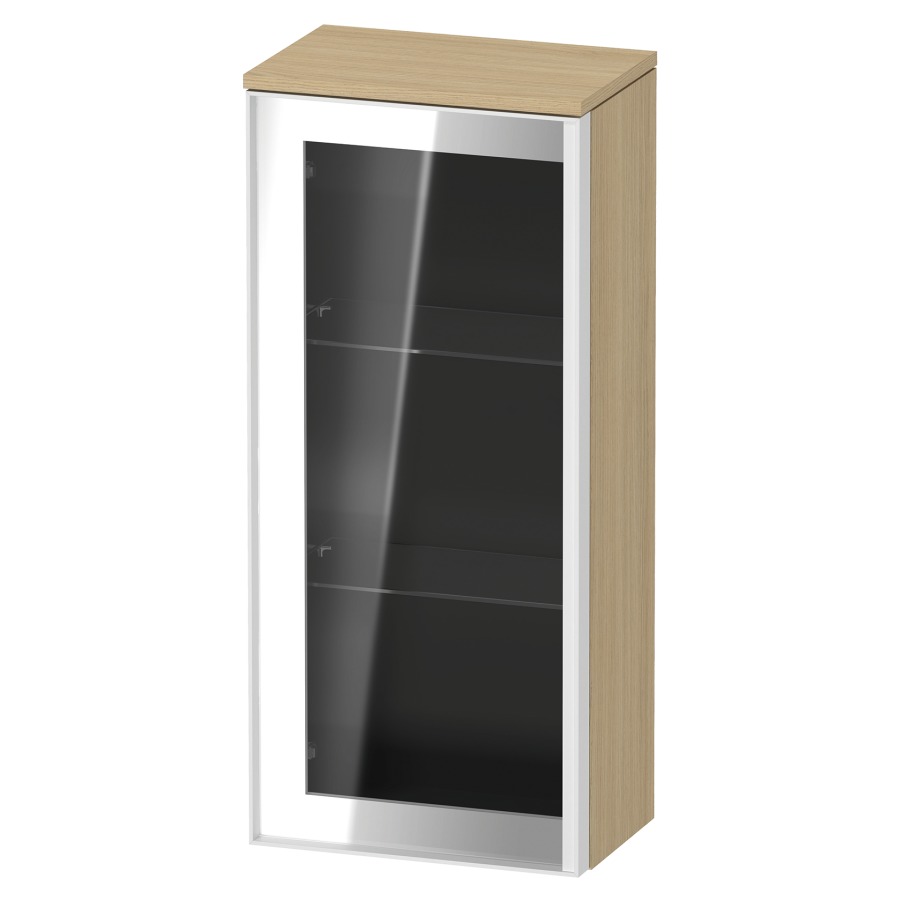 Armoire mi-haute VITRIUM
40 x 89.9 x 26.2 cm
armoire de tablette, 1&nbsp;porte charnière à gauche
2&nbsp;tablettes en verre, front verre parsol gris