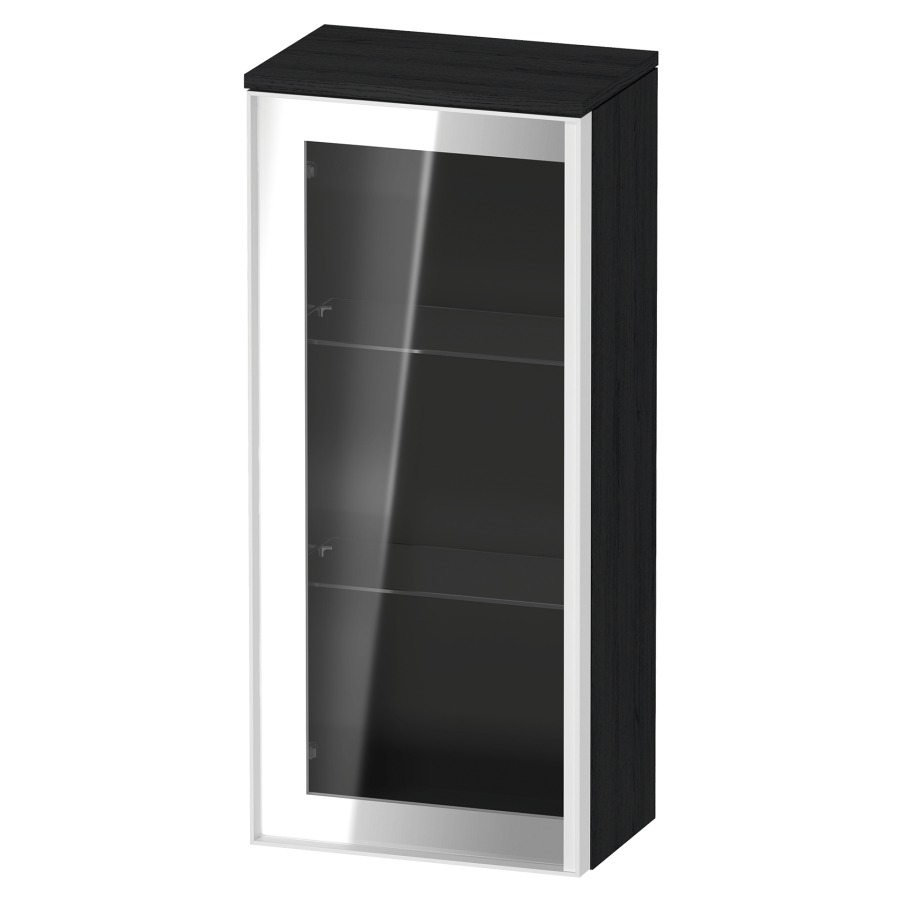 Armoire mi-haute VITRIUM
40 x 89.9 x 26.2 cm
armoire de tablette, 1&nbsp;porte charnière à gauche
2&nbsp;tablettes en verre, front verre parsol gris
avec éclairage intérieur
l'éclairage intérieur ne peut être commandé 
que par le miroir/l'armoire de toilette
dans la version "commande par
capteur de l'éclairage intérieur"