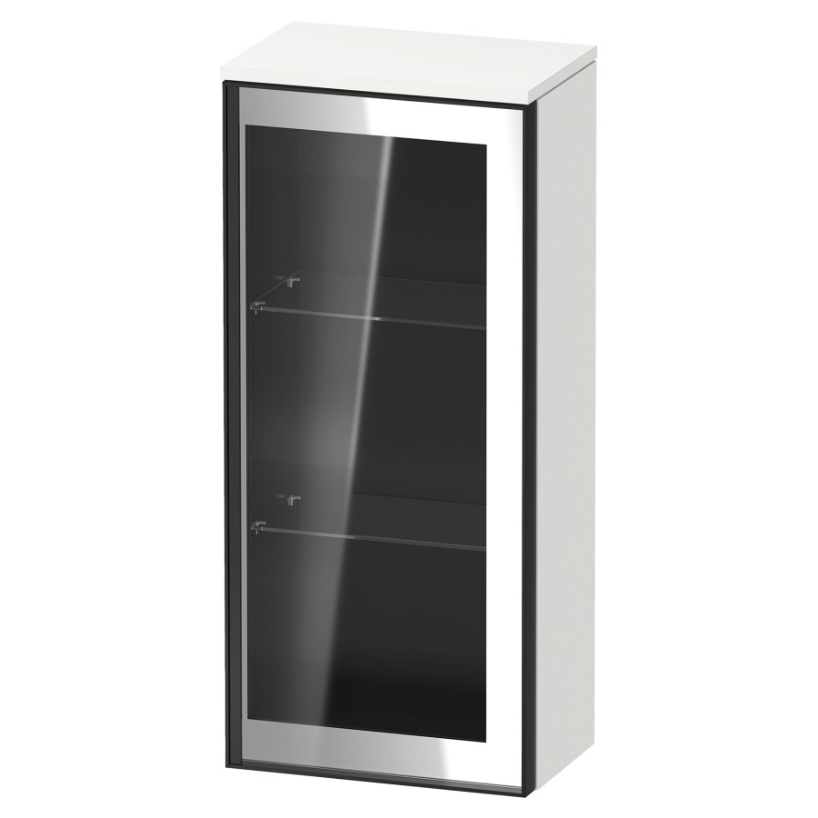 Armoire mi-haute VITRIUM
40 x 89.9 x 26.2 cm
armoire de tablette, 1&nbsp;porte charnière à droite
2&nbsp;tablettes en verre, front verre parsol gris