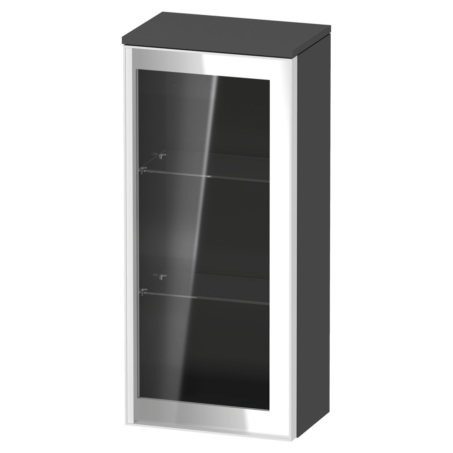 Armoire mi-haute VITRIUM
40 x 89.9 x 26.2 cm
armoire de tablette, 1&nbsp;porte charnière à droite
2&nbsp;tablettes en verre, front verre parsol gris