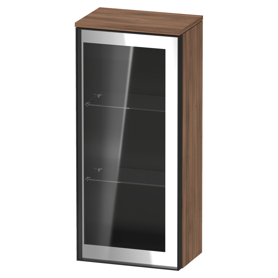 Armoire mi-haute VITRIUM
40 x 89.9 x 26.2 cm
armoire de tablette, 1&nbsp;porte charnière à droite
2&nbsp;tablettes en verre, front verre parsol gris
avec éclairage intérieur
l'éclairage intérieur ne peut être commandé 
que par le miroir/l'armoire de toilette
dans la version "commande par
capteur de l'éclairage intérieur"