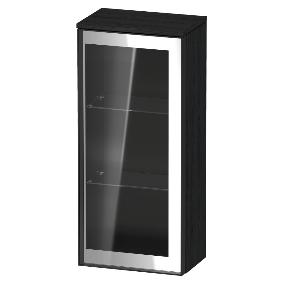 Armoire mi-haute VITRIUM
40 x 89.9 x 26.2 cm
armoire de tablette, 1&nbsp;porte charnière à droite
2&nbsp;tablettes en verre, front verre parsol gris
avec éclairage intérieur
l'éclairage intérieur ne peut être commandé 
que par le miroir/l'armoire de toilette
dans la version "commande par
capteur de l'éclairage intérieur"