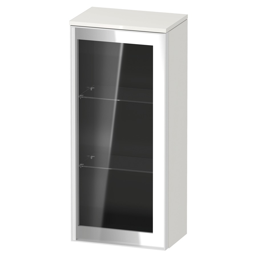 Armoire mi-haute VITRIUM
40 x 89.9 x 26.2 cm
armoire de tablette, 1&nbsp;porte charnière à droite
2&nbsp;tablettes en verre, front verre parsol gris
avec éclairage intérieur
l'éclairage intérieur ne peut être commandé 
que par le miroir/l'armoire de toilette
dans la version "commande par
capteur de l'éclairage intérieur"