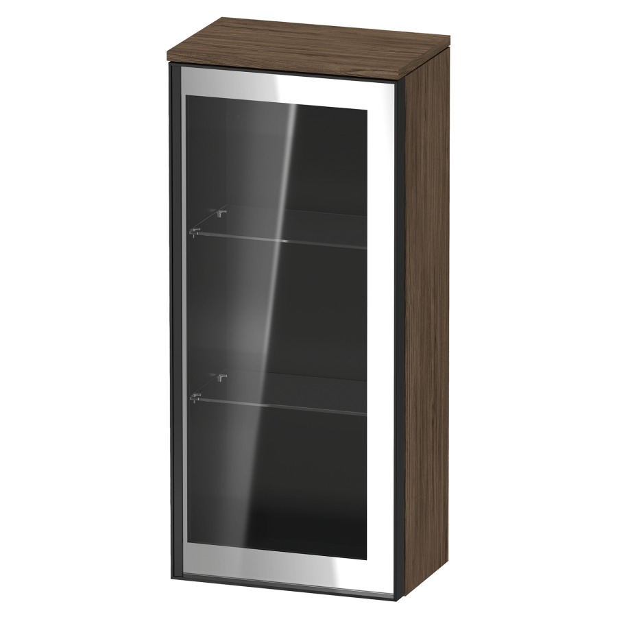 Armoire mi-haute VITRIUM
40 x 89.9 x 26.2 cm
armoire de tablette, 1&nbsp;porte charnière à droite
2&nbsp;tablettes en verre, front verre parsol gris
avec éclairage intérieur
l'éclairage intérieur ne peut être commandé 
que par le miroir/l'armoire de toilette
dans la version "commande par
capteur de l'éclairage intérieur"