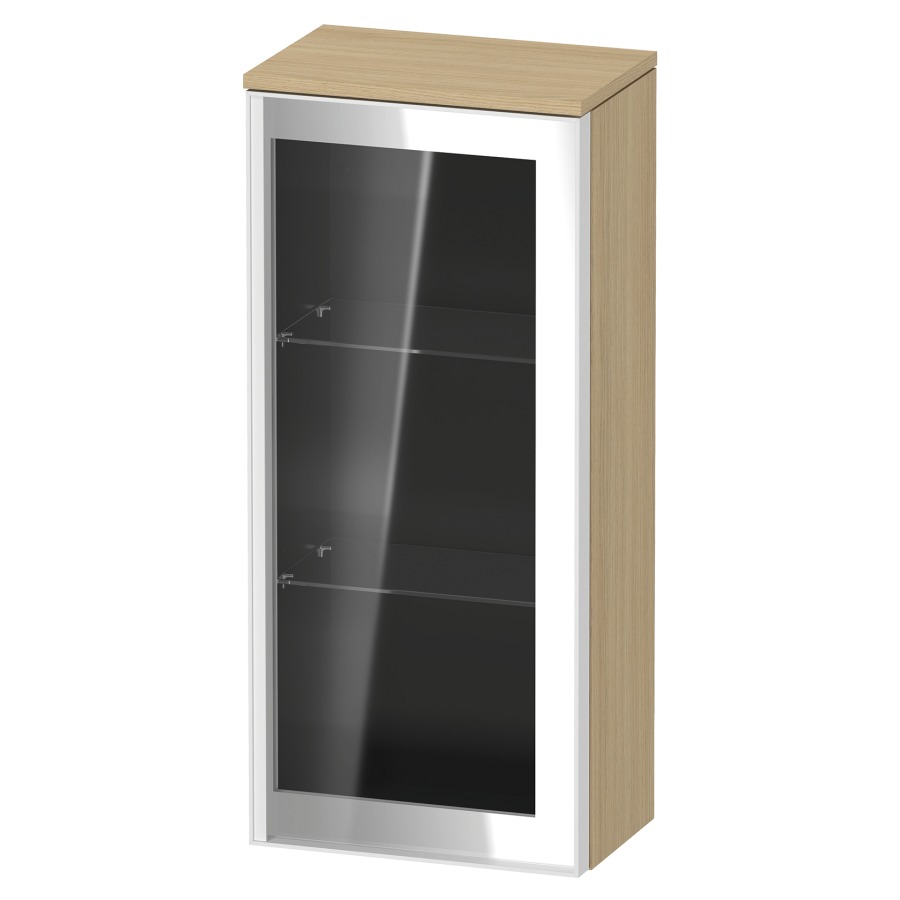 Armoire mi-haute VITRIUM
40 x 89.9 x 26.2 cm
armoire de tablette, 1&nbsp;porte charnière à droite
2&nbsp;tablettes en verre, front verre parsol gris
avec éclairage intérieur
l'éclairage intérieur ne peut être commandé 
que par le miroir/l'armoire de toilette
dans la version "commande par
capteur de l'éclairage intérieur"