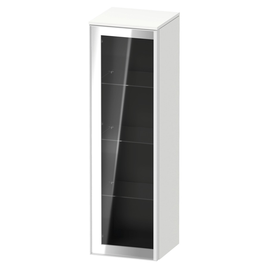 Armoire mi-haute VITRIUM
40 x 133.9 x 38.2 cm
armoire de tablette, 1&nbsp;porte charnière à gauche
3&nbsp;tablettes en verre, front verre parsol gris
avec éclairage intérieur
l'éclairage intérieur ne peut être commandé 
que par le miroir/l'armoire de toilette
dans la version "commande par
capteur de l'éclairage intérieur"