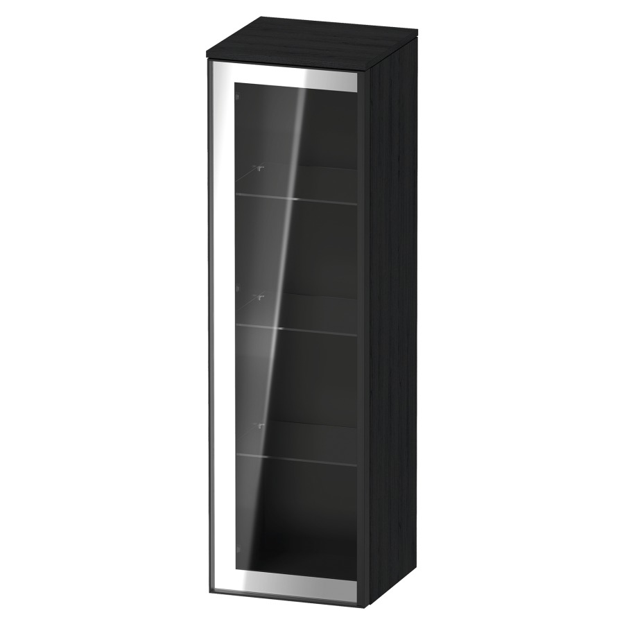 Armoire mi-haute VITRIUM
40 x 133.9 x 38.2 cm
armoire de tablette, 1&nbsp;porte charnière à gauche
3&nbsp;tablettes en verre, front verre parsol gris
avec éclairage intérieur
l'éclairage intérieur ne peut être commandé 
que par le miroir/l'armoire de toilette
dans la version "commande par
capteur de l'éclairage intérieur"