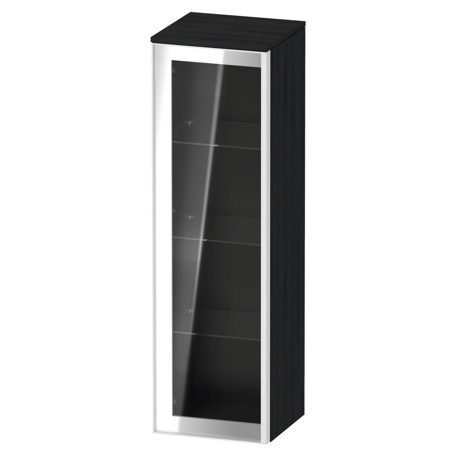 Armoire mi-haute VITRIUM
40 x 133.9 x 38.2 cm
armoire de tablette, 1&nbsp;porte charnière à gauche
3&nbsp;tablettes en verre, front verre parsol gris
avec éclairage intérieur
l'éclairage intérieur ne peut être commandé 
que par le miroir/l'armoire de toilette
dans la version "commande par
capteur de l'éclairage intérieur"