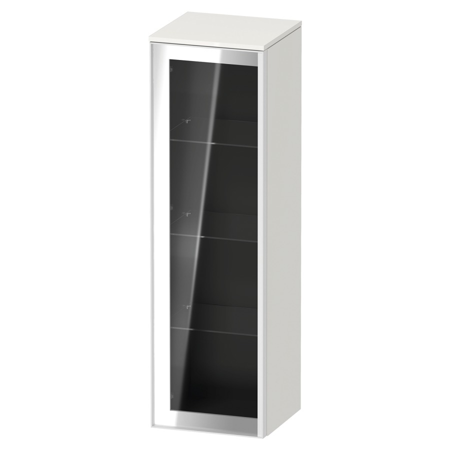 Armoire mi-haute VITRIUM
40 x 133.9 x 38.2 cm
armoire de tablette, 1&nbsp;porte charnière à gauche
3&nbsp;tablettes en verre, front verre parsol gris
avec éclairage intérieur
l'éclairage intérieur ne peut être commandé 
que par le miroir/l'armoire de toilette
dans la version "commande par
capteur de l'éclairage intérieur"