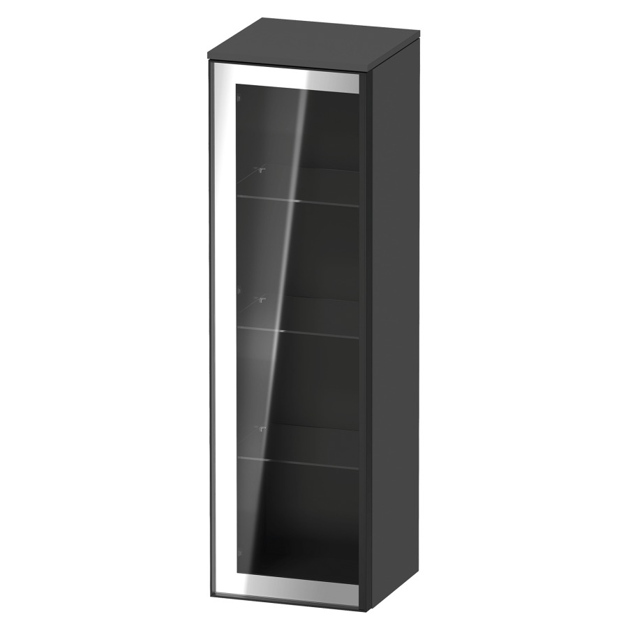 Armoire mi-haute VITRIUM
40 x 133.9 x 38.2 cm
armoire de tablette, 1&nbsp;porte charnière à gauche
3&nbsp;tablettes en verre, front verre parsol gris
avec éclairage intérieur
l'éclairage intérieur ne peut être commandé 
que par le miroir/l'armoire de toilette
dans la version "commande par
capteur de l'éclairage intérieur"