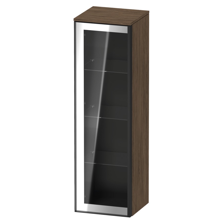 Armoire mi-haute VITRIUM
40 x 133.9 x 38.2 cm
armoire de tablette, 1&nbsp;porte charnière à gauche
3&nbsp;tablettes en verre, front verre parsol gris
avec éclairage intérieur
l'éclairage intérieur ne peut être commandé 
que par le miroir/l'armoire de toilette
dans la version "commande par
capteur de l'éclairage intérieur"
