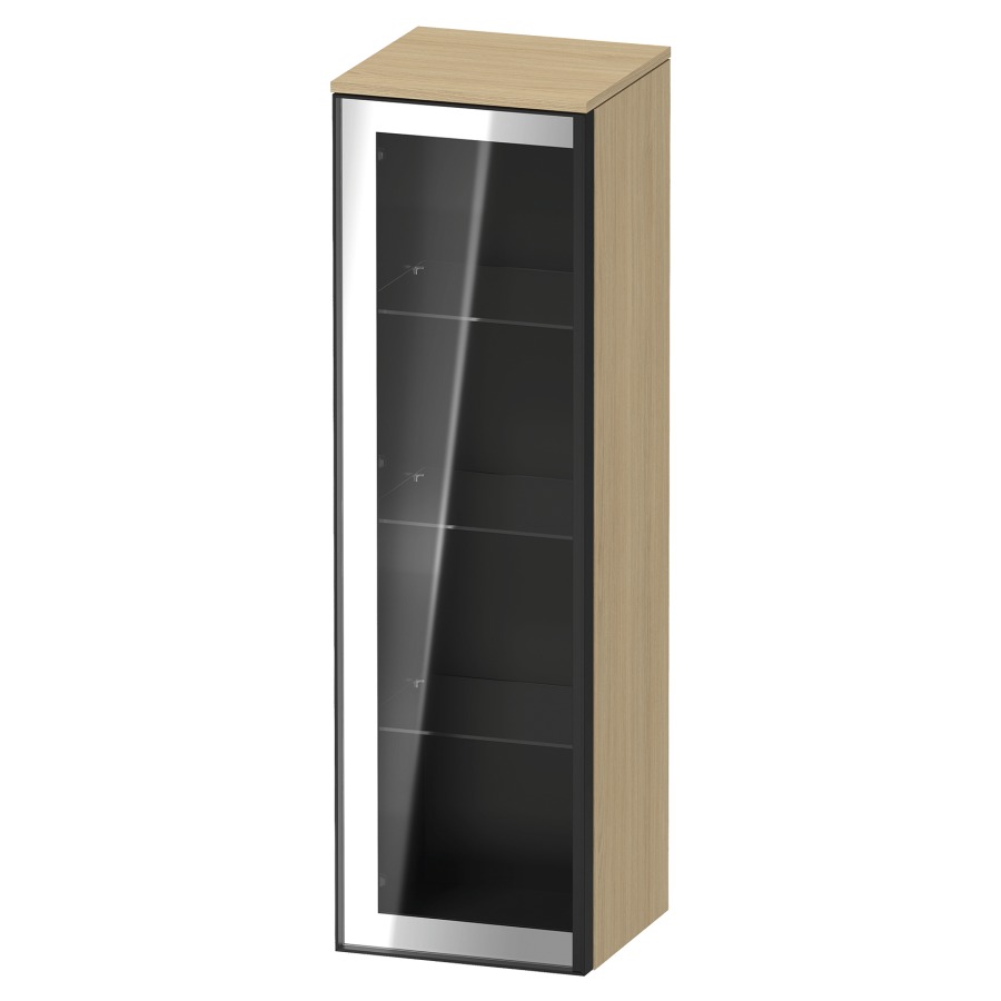 Armoire mi-haute VITRIUM
40 x 133.9 x 38.2 cm
armoire de tablette, 1&nbsp;porte charnière à gauche
3&nbsp;tablettes en verre, front verre parsol gris
avec éclairage intérieur
l'éclairage intérieur ne peut être commandé 
que par le miroir/l'armoire de toilette
dans la version "commande par
capteur de l'éclairage intérieur"