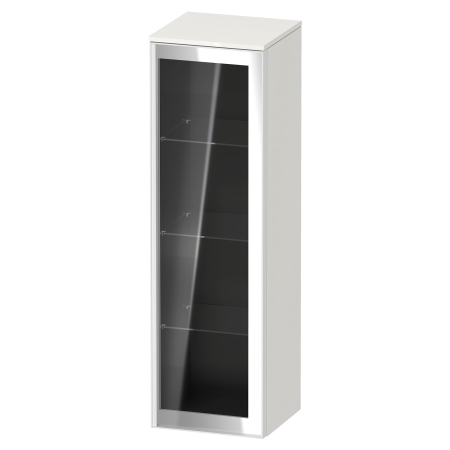 Armoire mi-haute VITRIUM
40 x 133.9 x 38.2 cm
armoire de tablette, 1&nbsp;porte charnière à droite
3&nbsp;tablettes en verre, front verre parsol gris
avec éclairage intérieur
l'éclairage intérieur ne peut être commandé 
que par le miroir/l'armoire de toilette
dans la version "commande par
capteur de l'éclairage intérieur"