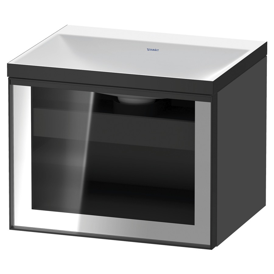 Combinaison de meuble VITRIUM
60 x 48.1 x 47.9 cm
élément de tiroir, 1&nbsp;tiroir
1&nbsp;tiroir intérieur, avec fonte minérale 
lavabo DuroCast, sans trop-plein
sans trou de robinetterie
avec siphon gain de place et vidage 
front verre parsol gris