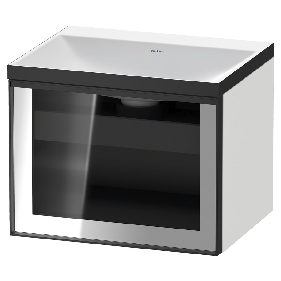 Combinaison de meuble VITRIUM
60 x 48.1 x 47.9 cm
élément de tiroir, 1&nbsp;tiroir
1&nbsp;tiroir intérieur, avec fonte minérale 
lavabo DuroCast, sans trop-plein
sans trou de robinetterie
avec siphon gain de place et vidage 
front verre parsol gris
avec éclairage intérieur
l'éclairage intérieur ne peut être commandé 
que par le miroir/l'armoire de toilette
dans la version "commande par
capteur de l'éclairage intérieur"