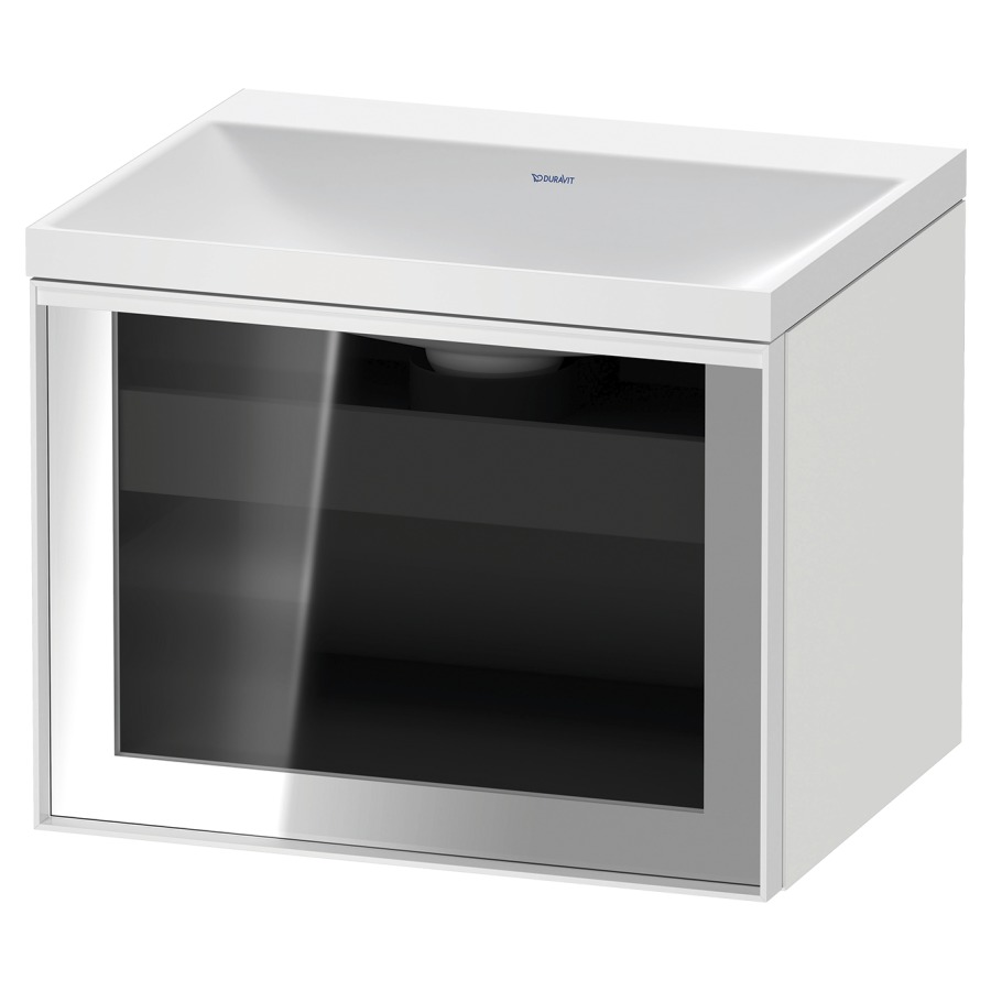 Combinaison de meuble VITRIUM
60 x 48.1 x 47.9 cm
élément de tiroir, 1&nbsp;tiroir
1&nbsp;tiroir intérieur, avec fonte minérale 
lavabo DuroCast, sans trop-plein
sans trou de robinetterie
avec siphon gain de place et vidage 
front verre parsol gris
avec éclairage intérieur
l'éclairage intérieur ne peut être commandé 
que par le miroir/l'armoire de toilette
dans la version "commande par
capteur de l'éclairage intérieur"