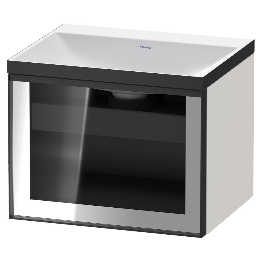 Combinaison de meuble VITRIUM
60 x 48.1 x 47.9 cm
élément de tiroir, 1&nbsp;tiroir
1&nbsp;tiroir intérieur, avec fonte minérale 
lavabo DuroCast, sans trop-plein
sans trou de robinetterie
avec siphon gain de place et vidage 
front verre parsol gris
avec éclairage intérieur
l'éclairage intérieur ne peut être commandé 
que par le miroir/l'armoire de toilette
dans la version "commande par
capteur de l'éclairage intérieur"