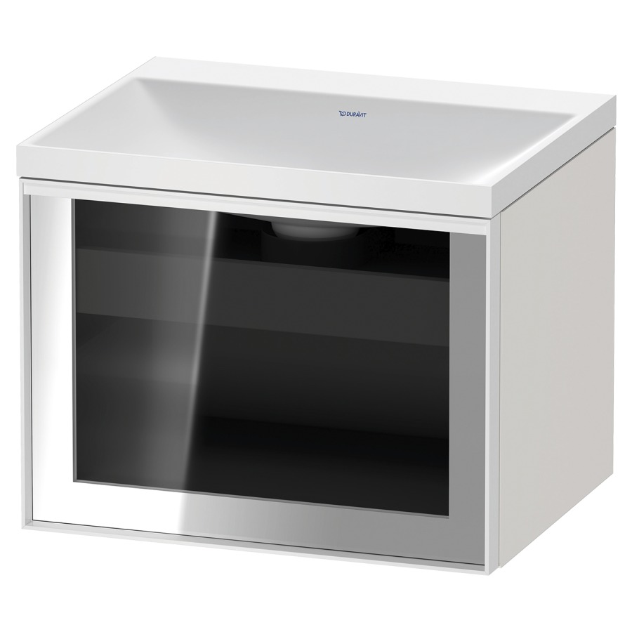 Combinaison de meuble VITRIUM
60 x 48.1 x 47.9 cm
élément de tiroir, 1&nbsp;tiroir
1&nbsp;tiroir intérieur, avec fonte minérale 
lavabo DuroCast, sans trop-plein
sans trou de robinetterie
avec siphon gain de place et vidage 
front verre parsol gris
avec éclairage intérieur
l'éclairage intérieur ne peut être commandé 
que par le miroir/l'armoire de toilette
dans la version "commande par
capteur de l'éclairage intérieur"