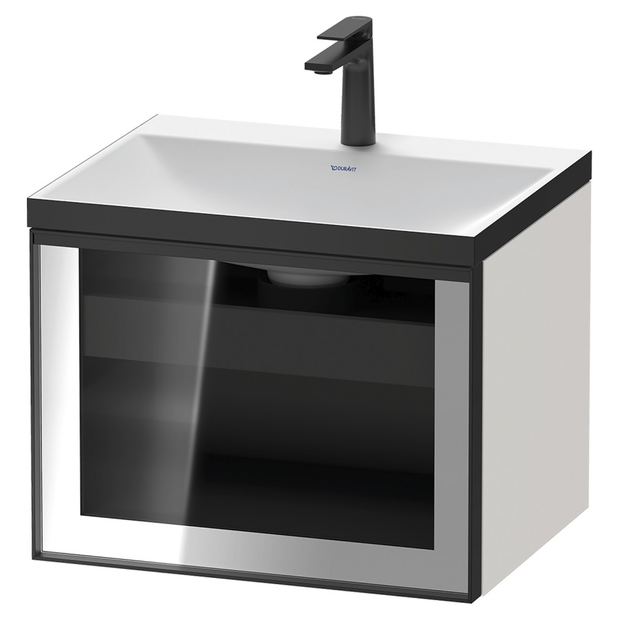 Combinaison de meuble VITRIUM
60 x 48.1 x 47.9 cm
élément de tiroir, 1&nbsp;tiroir
1&nbsp;tiroir intérieur, avec fonte minérale 
lavabo DuroCast, sans trop-plein
1 trou de robinetterie
avec siphon gain de place et vidage 
front verre parsol gris