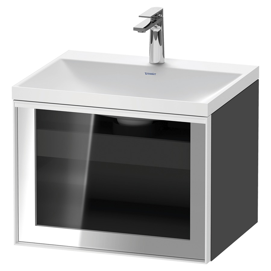 Combinaison de meuble VITRIUM
60 x 48.1 x 47.9 cm
élément de tiroir, 1&nbsp;tiroir
1&nbsp;tiroir intérieur, avec fonte minérale 
lavabo DuroCast, sans trop-plein
1 trou de robinetterie
avec siphon gain de place et vidage 
front verre parsol gris