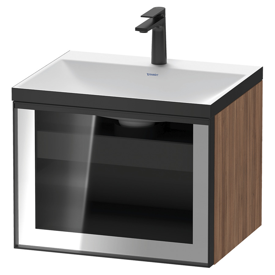 Combinaison de meuble VITRIUM
60 x 48.1 x 47.9 cm
élément de tiroir, 1&nbsp;tiroir
1&nbsp;tiroir intérieur, avec fonte minérale 
lavabo DuroCast, sans trop-plein
1 trou de robinetterie
avec siphon gain de place et vidage 
front verre parsol gris
avec éclairage intérieur
l'éclairage intérieur ne peut être commandé 
que par le miroir/l'armoire de toilette
dans la version "commande par
capteur de l'éclairage intérieur"