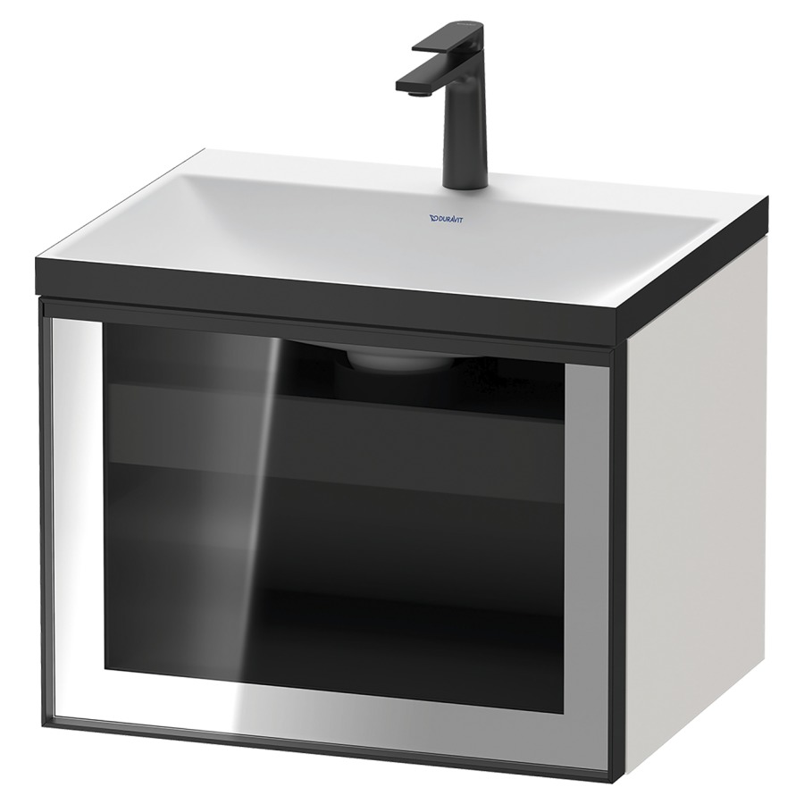 Combinaison de meuble VITRIUM
60 x 48.1 x 47.9 cm
élément de tiroir, 1&nbsp;tiroir
1&nbsp;tiroir intérieur, avec fonte minérale 
lavabo DuroCast, sans trop-plein
1 trou de robinetterie
avec siphon gain de place et vidage 
front verre parsol gris
avec éclairage intérieur
l'éclairage intérieur ne peut être commandé 
que par le miroir/l'armoire de toilette
dans la version "commande par
capteur de l'éclairage intérieur"