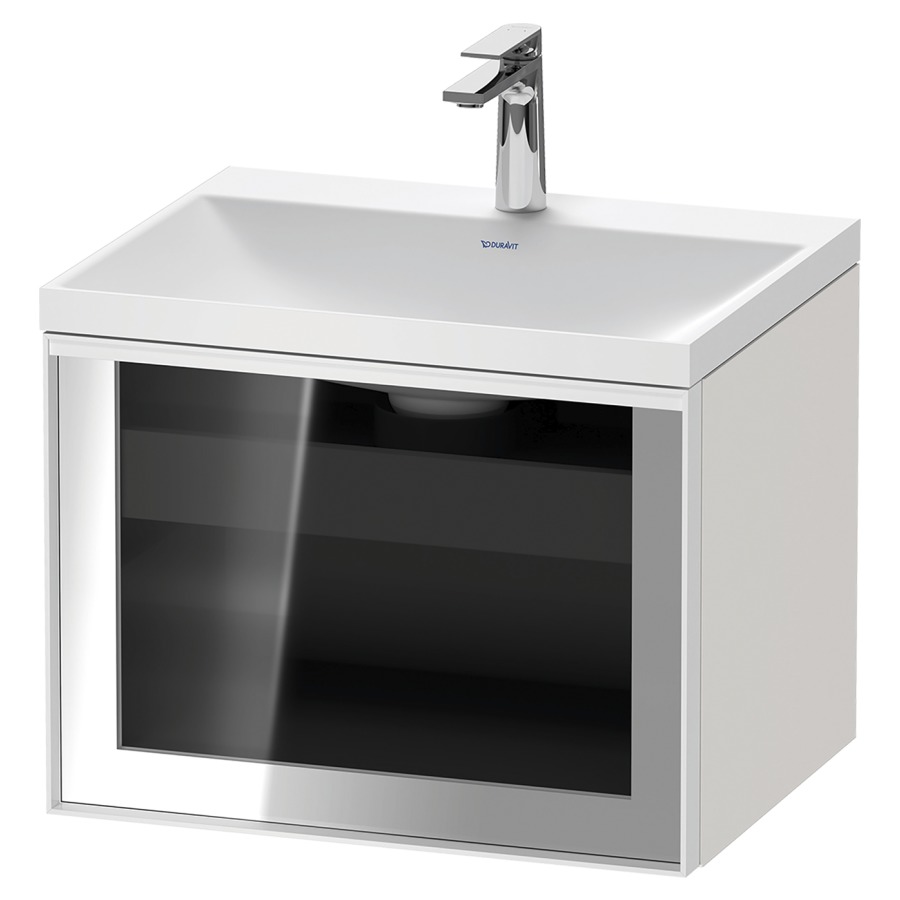 Combinaison de meuble VITRIUM
60 x 48.1 x 47.9 cm
élément de tiroir, 1&nbsp;tiroir
1&nbsp;tiroir intérieur, avec fonte minérale 
lavabo DuroCast, sans trop-plein
1 trou de robinetterie
avec siphon gain de place et vidage 
front verre parsol gris
avec éclairage intérieur
l'éclairage intérieur ne peut être commandé 
que par le miroir/l'armoire de toilette
dans la version "commande par
capteur de l'éclairage intérieur"