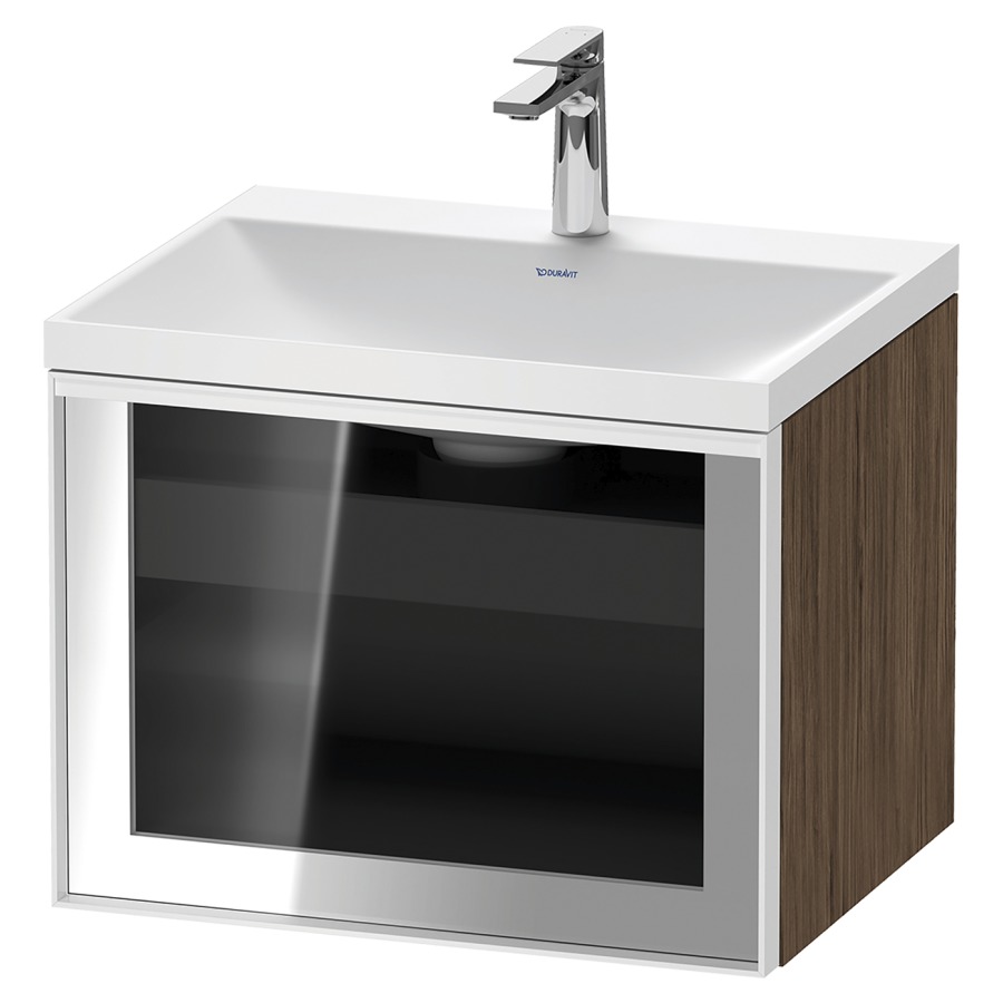 Combinaison de meuble VITRIUM
60 x 48.1 x 47.9 cm
élément de tiroir, 1&nbsp;tiroir
1&nbsp;tiroir intérieur, avec fonte minérale 
lavabo DuroCast, sans trop-plein
1 trou de robinetterie
avec siphon gain de place et vidage 
front verre parsol gris
avec éclairage intérieur
l'éclairage intérieur ne peut être commandé 
que par le miroir/l'armoire de toilette
dans la version "commande par
capteur de l'éclairage intérieur"