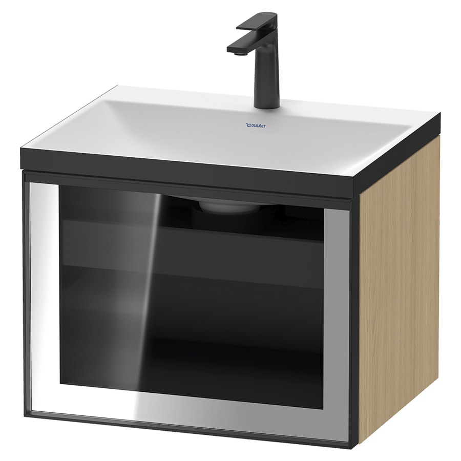 Combinaison de meuble VITRIUM
60 x 48.1 x 47.9 cm
élément de tiroir, 1&nbsp;tiroir
1&nbsp;tiroir intérieur, avec fonte minérale 
lavabo DuroCast, sans trop-plein
1 trou de robinetterie
avec siphon gain de place et vidage 
front verre parsol gris
avec éclairage intérieur
l'éclairage intérieur ne peut être commandé 
que par le miroir/l'armoire de toilette
dans la version "commande par
capteur de l'éclairage intérieur"