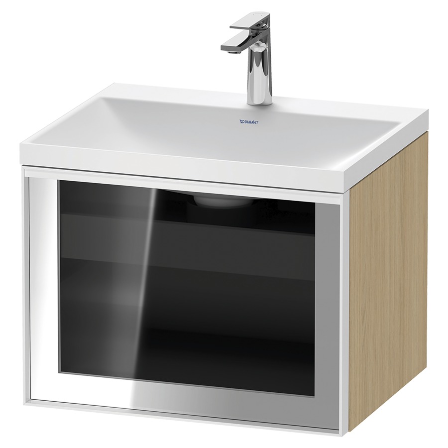 Combinaison de meuble VITRIUM
60 x 48.1 x 47.9 cm
élément de tiroir, 1&nbsp;tiroir
1&nbsp;tiroir intérieur, avec fonte minérale 
lavabo DuroCast, sans trop-plein
1 trou de robinetterie
avec siphon gain de place et vidage 
front verre parsol gris
avec éclairage intérieur
l'éclairage intérieur ne peut être commandé 
que par le miroir/l'armoire de toilette
dans la version "commande par
capteur de l'éclairage intérieur"
