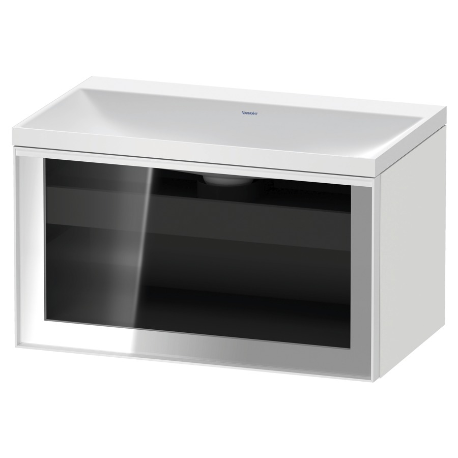 Combinaison de meuble VITRIUM
80 x 48.1 x 47.9 cm
élément de tiroir, 1&nbsp;tiroir
1&nbsp;tiroir intérieur, avec fonte minérale 
lavabo DuroCast, sans trop-plein
sans trou de robinetterie
avec siphon gain de place et vidage 
front verre parsol gris