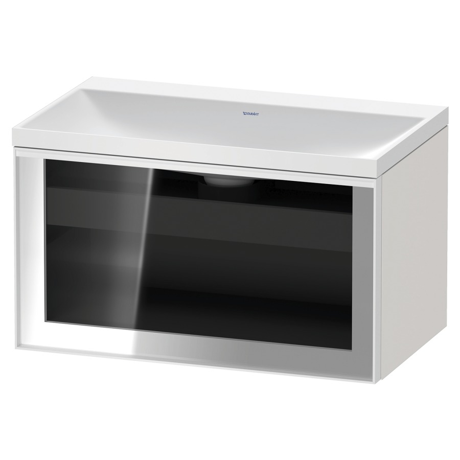 Combinaison de meuble VITRIUM
80 x 48.1 x 47.9 cm
élément de tiroir, 1&nbsp;tiroir
1&nbsp;tiroir intérieur, avec fonte minérale 
lavabo DuroCast, sans trop-plein
sans trou de robinetterie
avec siphon gain de place et vidage 
front verre parsol gris
avec éclairage intérieur
l'éclairage intérieur ne peut être commandé 
que par le miroir/l'armoire de toilette
dans la version "commande par
capteur de l'éclairage intérieur"