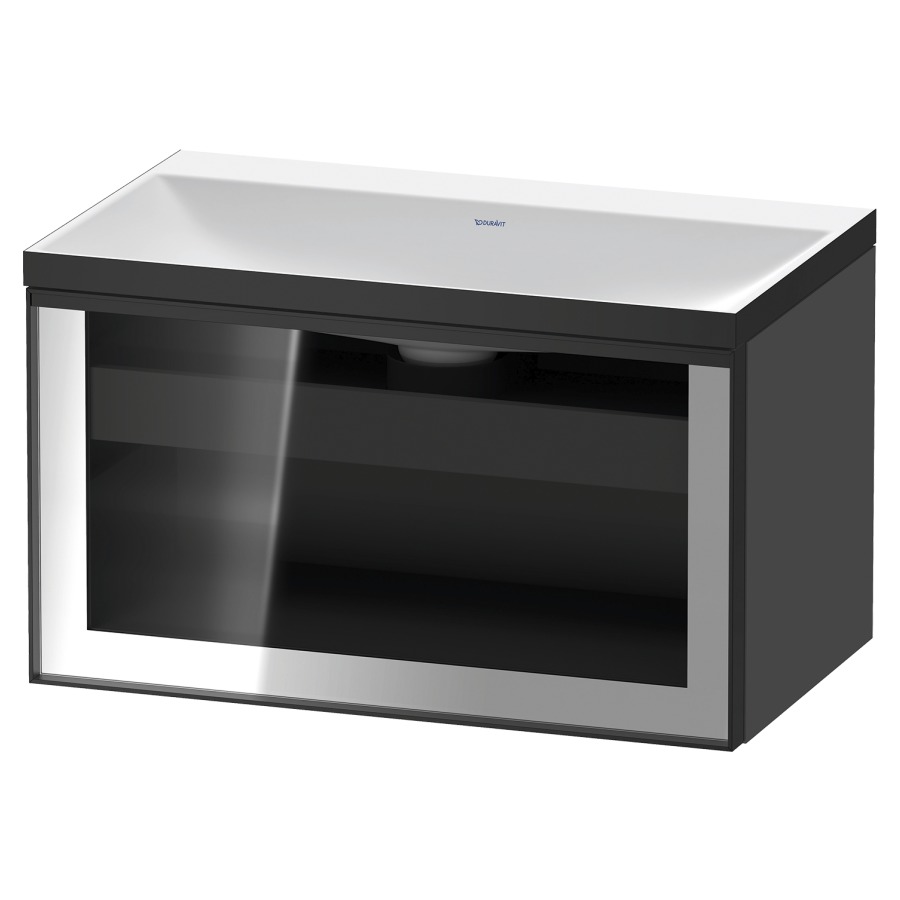 Combinaison de meuble VITRIUM
80 x 48.1 x 47.9 cm
élément de tiroir, 1&nbsp;tiroir
1&nbsp;tiroir intérieur, avec fonte minérale 
lavabo DuroCast, sans trop-plein
sans trou de robinetterie
avec siphon gain de place et vidage 
front verre parsol gris
avec éclairage intérieur
l'éclairage intérieur ne peut être commandé 
que par le miroir/l'armoire de toilette
dans la version "commande par
capteur de l'éclairage intérieur"