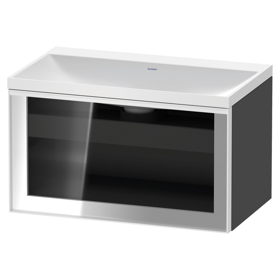 Combinaison de meuble VITRIUM
80 x 48.1 x 47.9 cm
élément de tiroir, 1&nbsp;tiroir
1&nbsp;tiroir intérieur, avec fonte minérale 
lavabo DuroCast, sans trop-plein
sans trou de robinetterie
avec siphon gain de place et vidage 
front verre parsol gris
avec éclairage intérieur
l'éclairage intérieur ne peut être commandé 
que par le miroir/l'armoire de toilette
dans la version "commande par
capteur de l'éclairage intérieur"