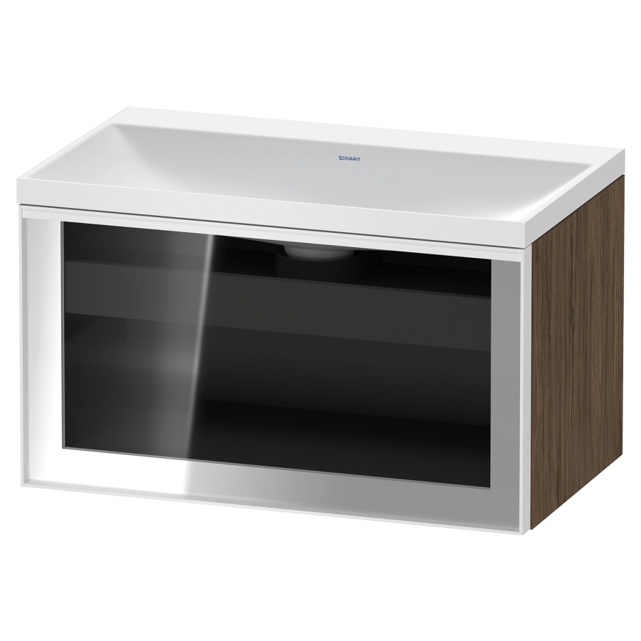 Combinaison de meuble VITRIUM
80 x 48.1 x 47.9 cm
élément de tiroir, 1&nbsp;tiroir
1&nbsp;tiroir intérieur, avec fonte minérale 
lavabo DuroCast, sans trop-plein
sans trou de robinetterie
avec siphon gain de place et vidage 
front verre parsol gris
avec éclairage intérieur
l'éclairage intérieur ne peut être commandé 
que par le miroir/l'armoire de toilette
dans la version "commande par
capteur de l'éclairage intérieur"