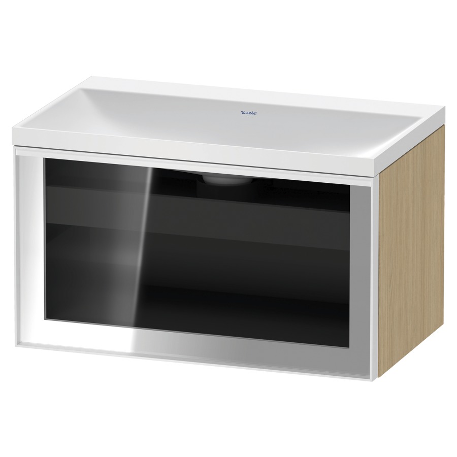 Combinaison de meuble VITRIUM
80 x 48.1 x 47.9 cm
élément de tiroir, 1&nbsp;tiroir
1&nbsp;tiroir intérieur, avec fonte minérale 
lavabo DuroCast, sans trop-plein
sans trou de robinetterie
avec siphon gain de place et vidage 
front verre parsol gris
avec éclairage intérieur
l'éclairage intérieur ne peut être commandé 
que par le miroir/l'armoire de toilette
dans la version "commande par
capteur de l'éclairage intérieur"