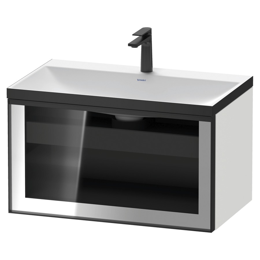 Combinaison de meuble VITRIUM
80 x 48.1 x 47.9 cm
élément de tiroir, 1&nbsp;tiroir
1&nbsp;tiroir intérieur, avec fonte minérale 
lavabo DuroCast, sans trop-plein
1 trou de robinetterie
avec siphon gain de place et vidage 
front verre parsol gris
