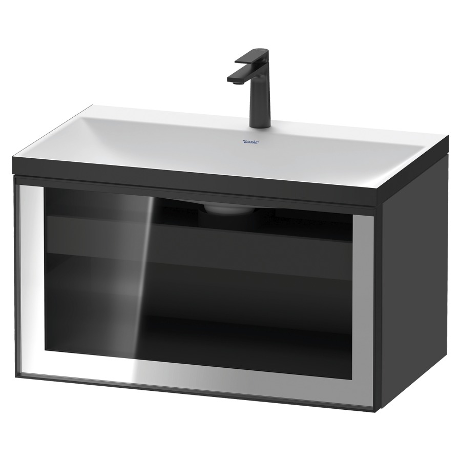 Combinaison de meuble VITRIUM
80 x 48.1 x 47.9 cm
élément de tiroir, 1&nbsp;tiroir
1&nbsp;tiroir intérieur, avec fonte minérale 
lavabo DuroCast, sans trop-plein
1 trou de robinetterie
avec siphon gain de place et vidage 
front verre parsol gris