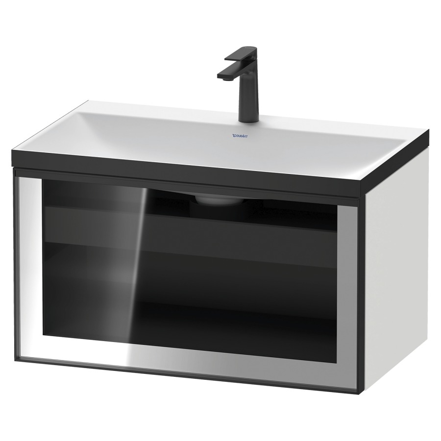 Combinaison de meuble VITRIUM
80 x 48.1 x 47.9 cm
élément de tiroir, 1&nbsp;tiroir
1&nbsp;tiroir intérieur, avec fonte minérale 
lavabo DuroCast, sans trop-plein
1 trou de robinetterie
avec siphon gain de place et vidage 
front verre parsol gris
avec éclairage intérieur
l'éclairage intérieur ne peut être commandé 
que par le miroir/l'armoire de toilette
dans la version "commande par
capteur de l'éclairage intérieur"