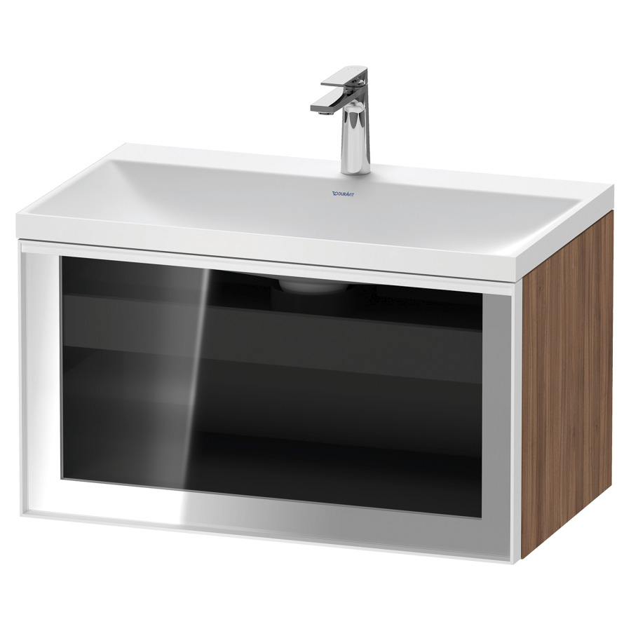 Combinaison de meuble VITRIUM
80 x 48.1 x 47.9 cm
élément de tiroir, 1&nbsp;tiroir
1&nbsp;tiroir intérieur, avec fonte minérale 
lavabo DuroCast, sans trop-plein
1 trou de robinetterie
avec siphon gain de place et vidage 
front verre parsol gris
avec éclairage intérieur
l'éclairage intérieur ne peut être commandé 
que par le miroir/l'armoire de toilette
dans la version "commande par
capteur de l'éclairage intérieur"