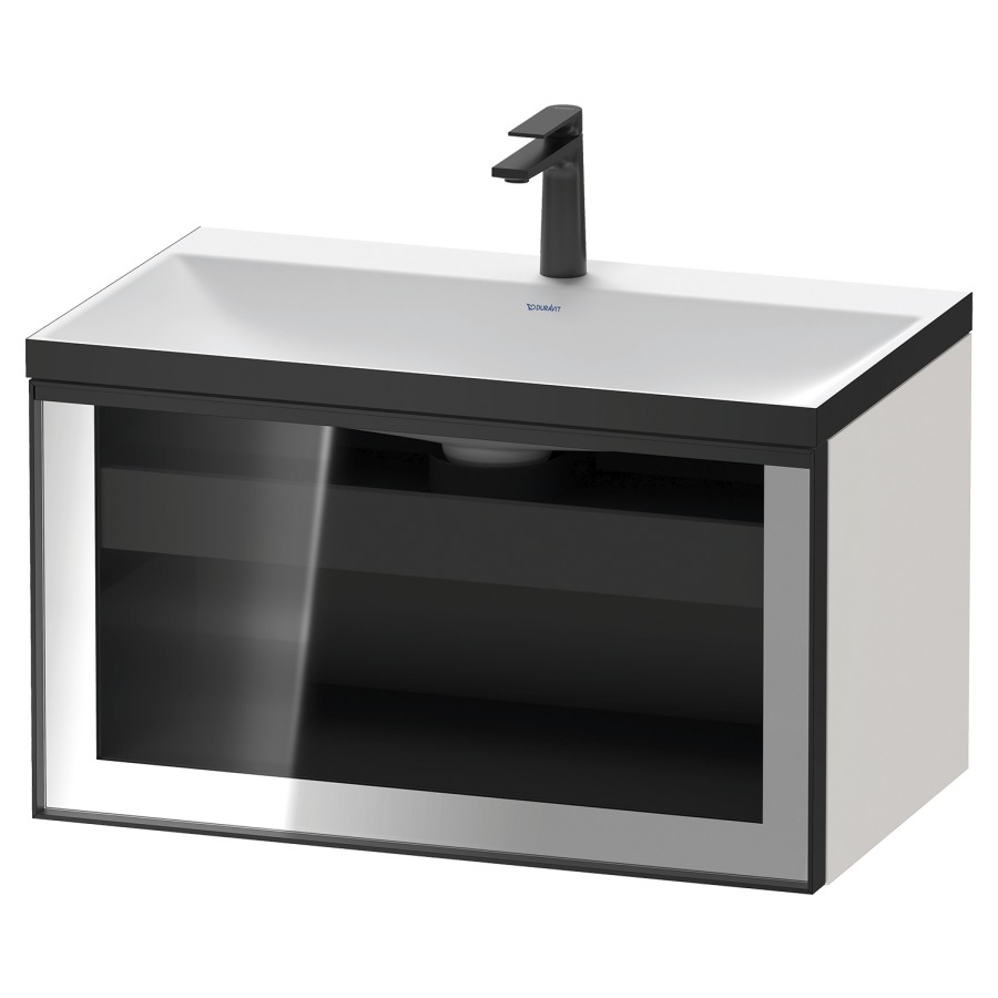 Combinaison de meuble VITRIUM
80 x 48.1 x 47.9 cm
élément de tiroir, 1&nbsp;tiroir
1&nbsp;tiroir intérieur, avec fonte minérale 
lavabo DuroCast, sans trop-plein
1 trou de robinetterie
avec siphon gain de place et vidage 
front verre parsol gris
avec éclairage intérieur
l'éclairage intérieur ne peut être commandé 
que par le miroir/l'armoire de toilette
dans la version "commande par
capteur de l'éclairage intérieur"
