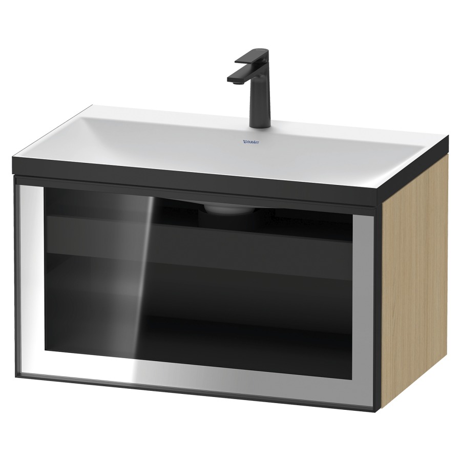 Combinaison de meuble VITRIUM
80 x 48.1 x 47.9 cm
élément de tiroir, 1&nbsp;tiroir
1&nbsp;tiroir intérieur, avec fonte minérale 
lavabo DuroCast, sans trop-plein
1 trou de robinetterie
avec siphon gain de place et vidage 
front verre parsol gris
avec éclairage intérieur
l'éclairage intérieur ne peut être commandé 
que par le miroir/l'armoire de toilette
dans la version "commande par
capteur de l'éclairage intérieur"
