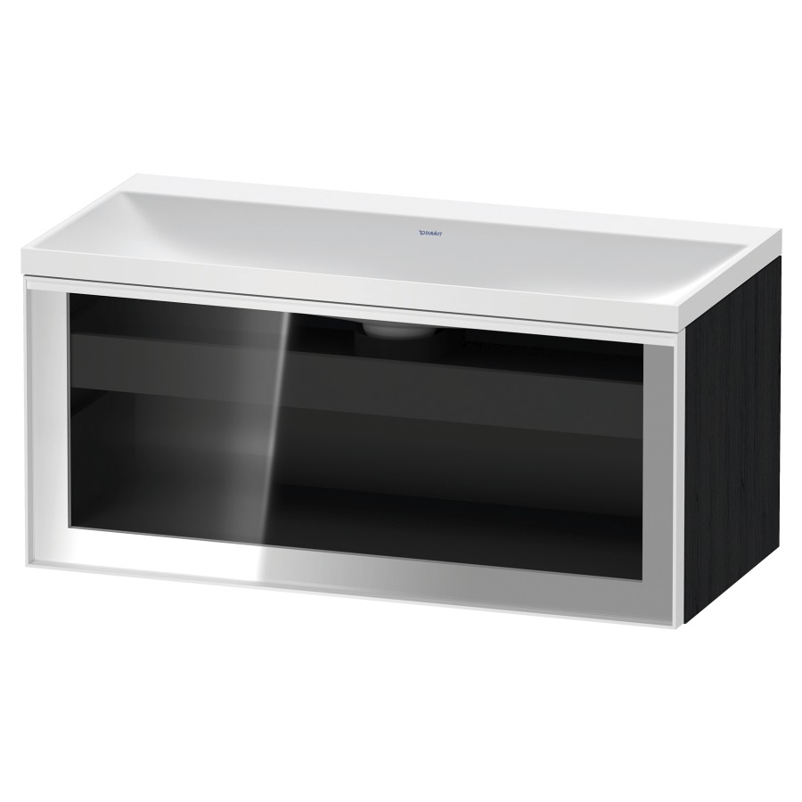 Combinaison de meuble VITRIUM
100 x 48.1 x 47.9 cm
élément de tiroir, 1&nbsp;tiroir
1&nbsp;tiroir intérieur, avec fonte minérale 
lavabo DuroCast, sans trop-plein
sans trou de robinetterie
avec siphon gain de place et vidage 
front verre parsol gris