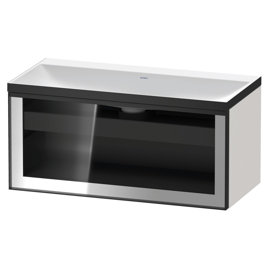 Combinaison de meuble VITRIUM
100 x 48.1 x 47.9 cm
élément de tiroir, 1&nbsp;tiroir
1&nbsp;tiroir intérieur, avec fonte minérale 
lavabo DuroCast, sans trop-plein
sans trou de robinetterie
avec siphon gain de place et vidage 
front verre parsol gris