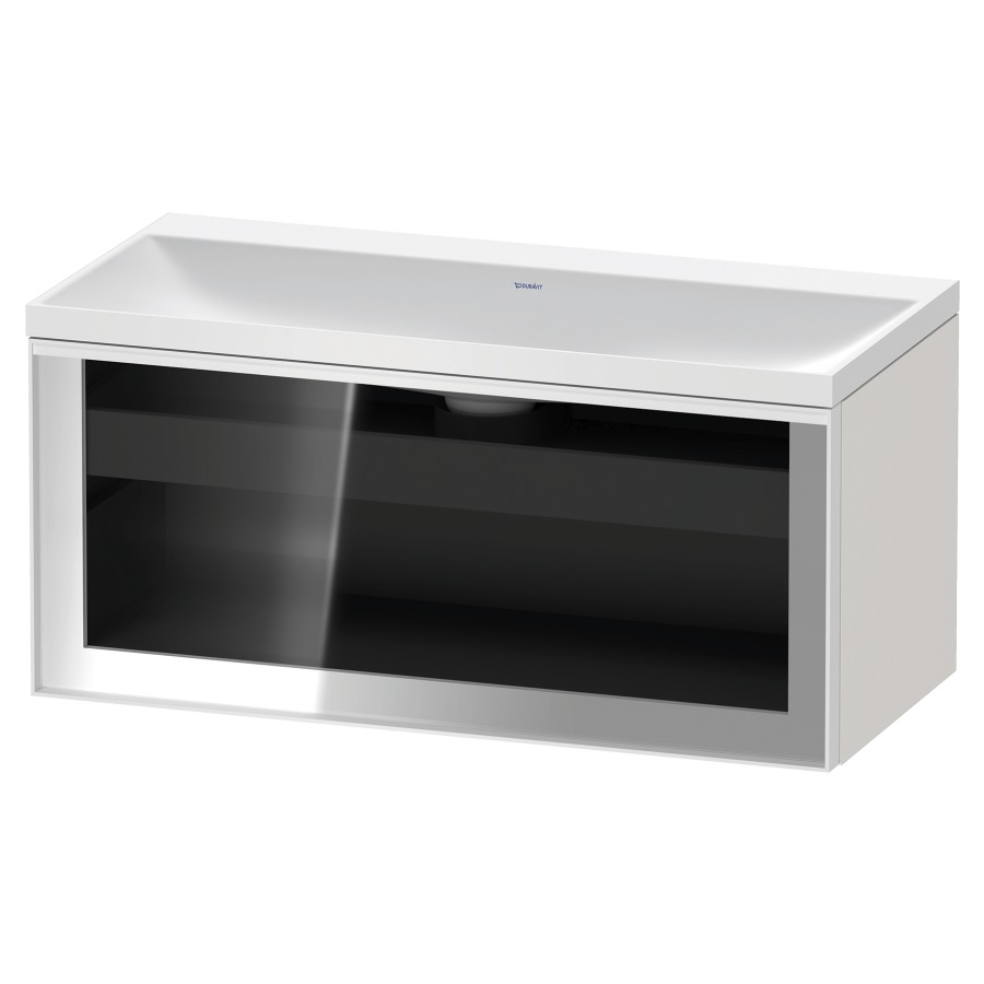 Combinaison de meuble VITRIUM
100 x 48.1 x 47.9 cm
élément de tiroir, 1&nbsp;tiroir
1&nbsp;tiroir intérieur, avec fonte minérale 
lavabo DuroCast, sans trop-plein
sans trou de robinetterie
avec siphon gain de place et vidage 
front verre parsol gris