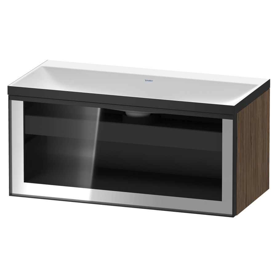 Combinaison de meuble VITRIUM
100 x 48.1 x 47.9 cm
élément de tiroir, 1&nbsp;tiroir
1&nbsp;tiroir intérieur, avec fonte minérale 
lavabo DuroCast, sans trop-plein
sans trou de robinetterie
avec siphon gain de place et vidage 
front verre parsol gris